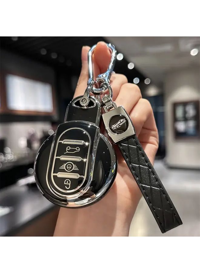غطاء مفتاح أسود مع سلسلة مفاتيح لـ BMW MINI COOPER S ONE JCW F54 F55 F56 F57 F60 CLUBMAN COUNTRYMAN - Image 4